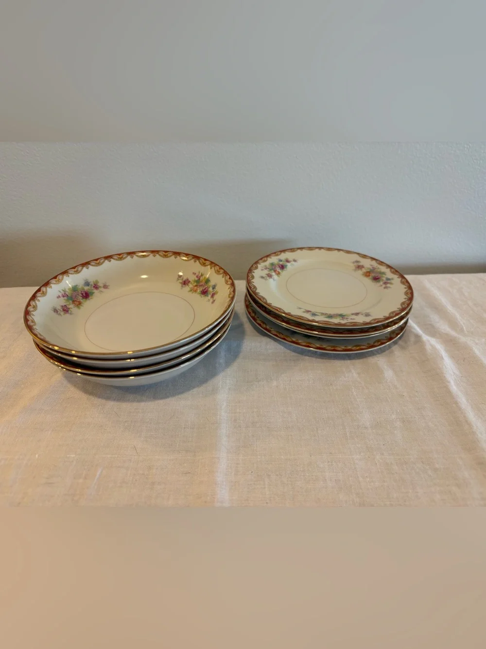 VTG Diamond China Roslyn Occupied Japan 4 Sauce Bowls 6” & 4 Bread Plates 6”